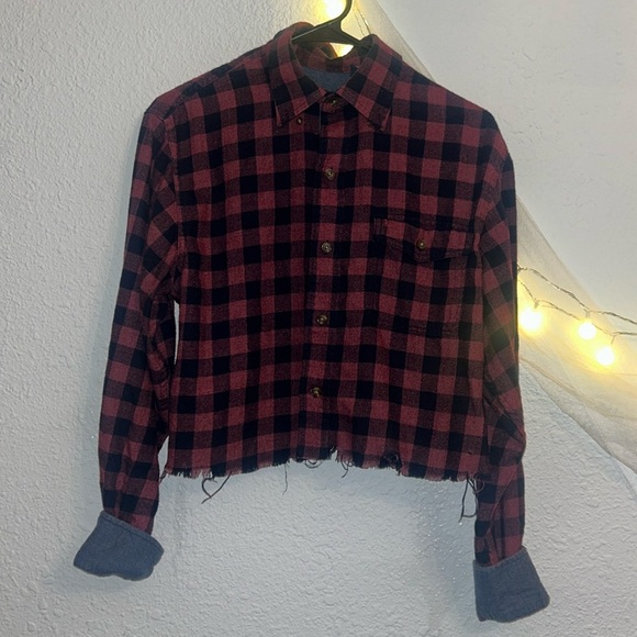 Reworked Grunge Vintage Cropped Motorcycle Izod Flannel - Picture 2 of 4